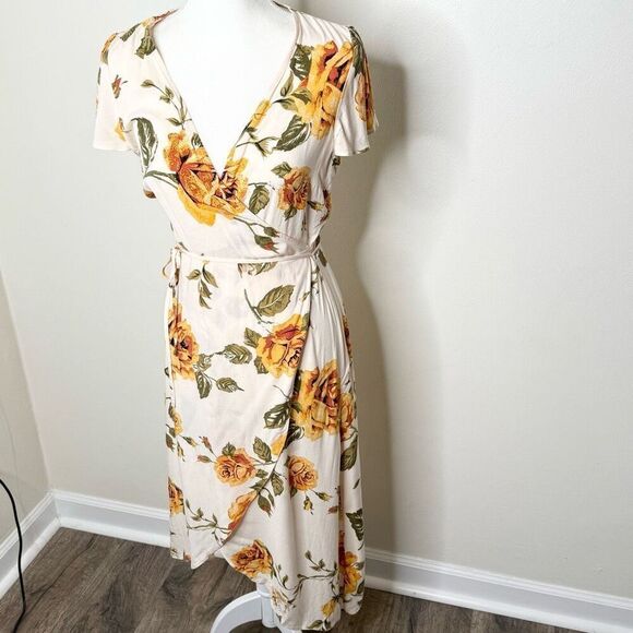 Miss Selfridge Sunflower Print Wrap Midi Dress - Women’s US 6 - Picture 1 of 9